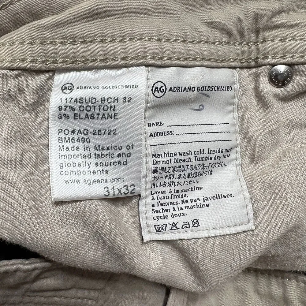 AG Adriano Goldschmied The Graduate Tailored Leg Khaki Stretch Pants Men's 31x32 - Picture 5 of 7